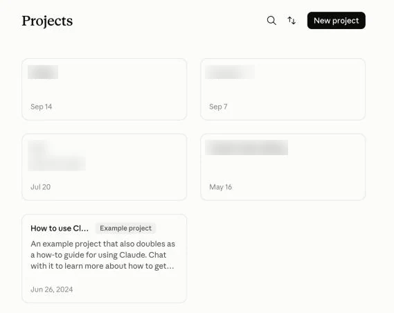 עמוד Projects עם כרטיסי פרויקטים וכפתור New project
