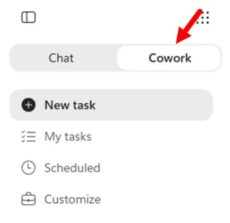 הלשונית Cowork בתפריט הצד