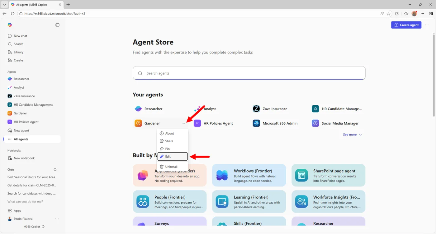 Agent Store עם הסוכנים של הארגון