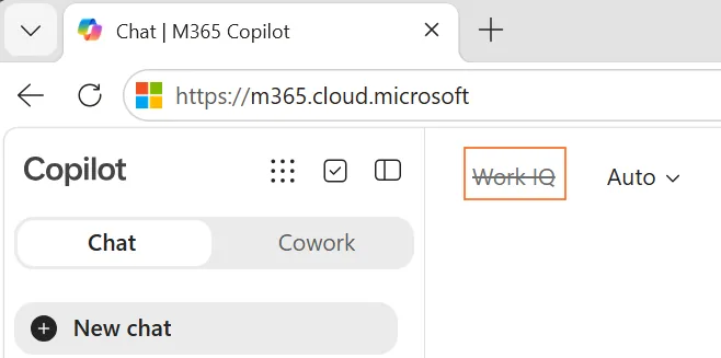כפתור Work IQ מסומן בראש המסך